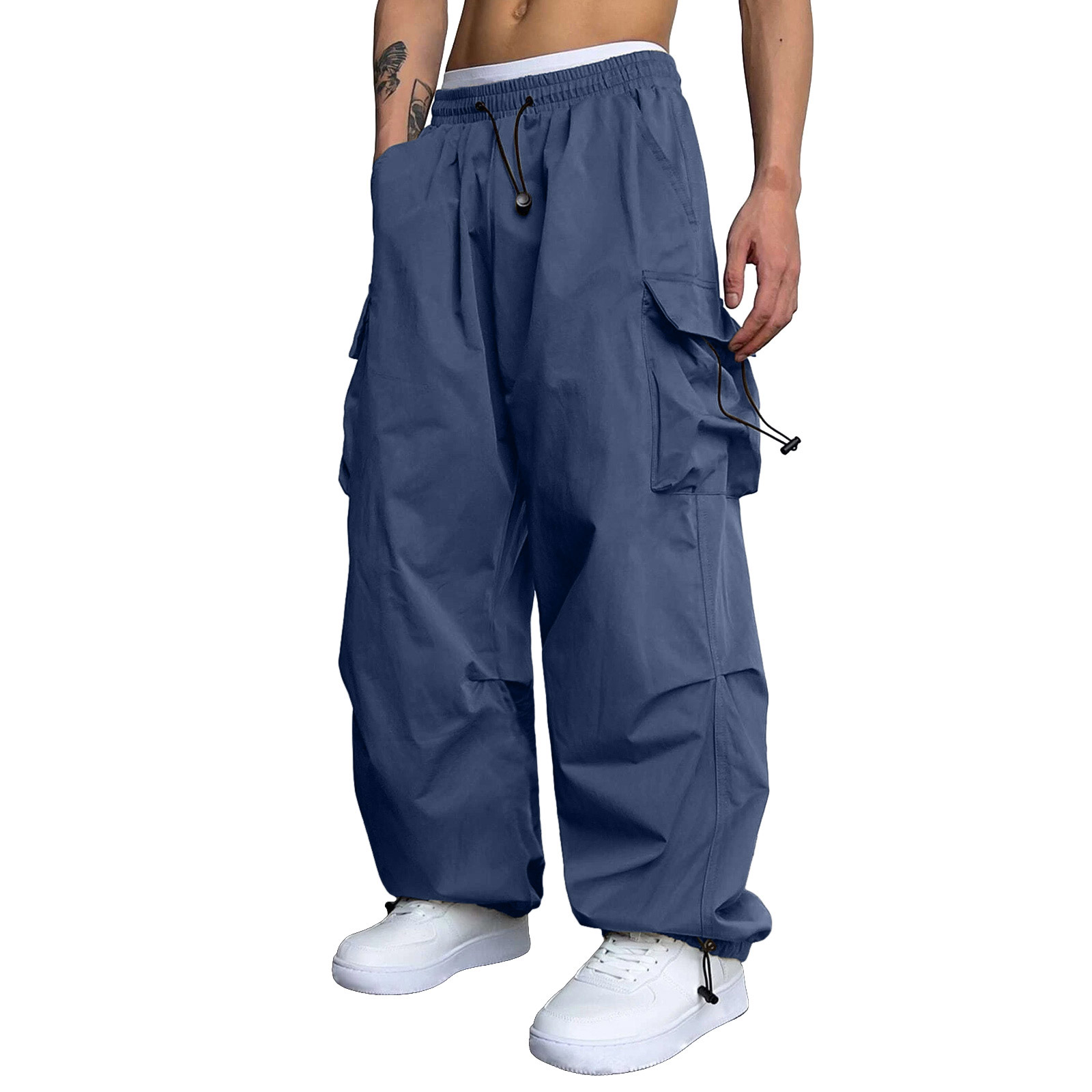 thumbnail image 2 of Pantalones cargo deportivos de cintura informal para hombre - Bolsillo tejido con cordón - Ropa urbana para todas las estaciones, 2 of 8